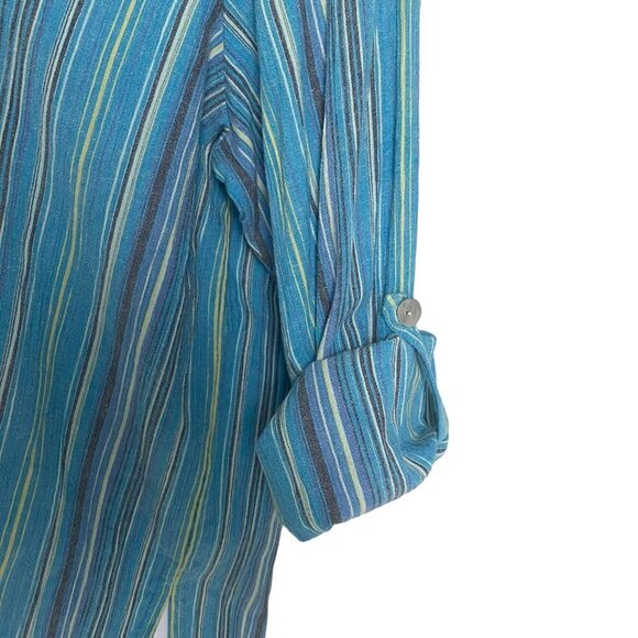 Draper's & Damon's Button Up Top Blue Yellow Stripes Women's Size Large NEW NWT - Picture 5 of 8